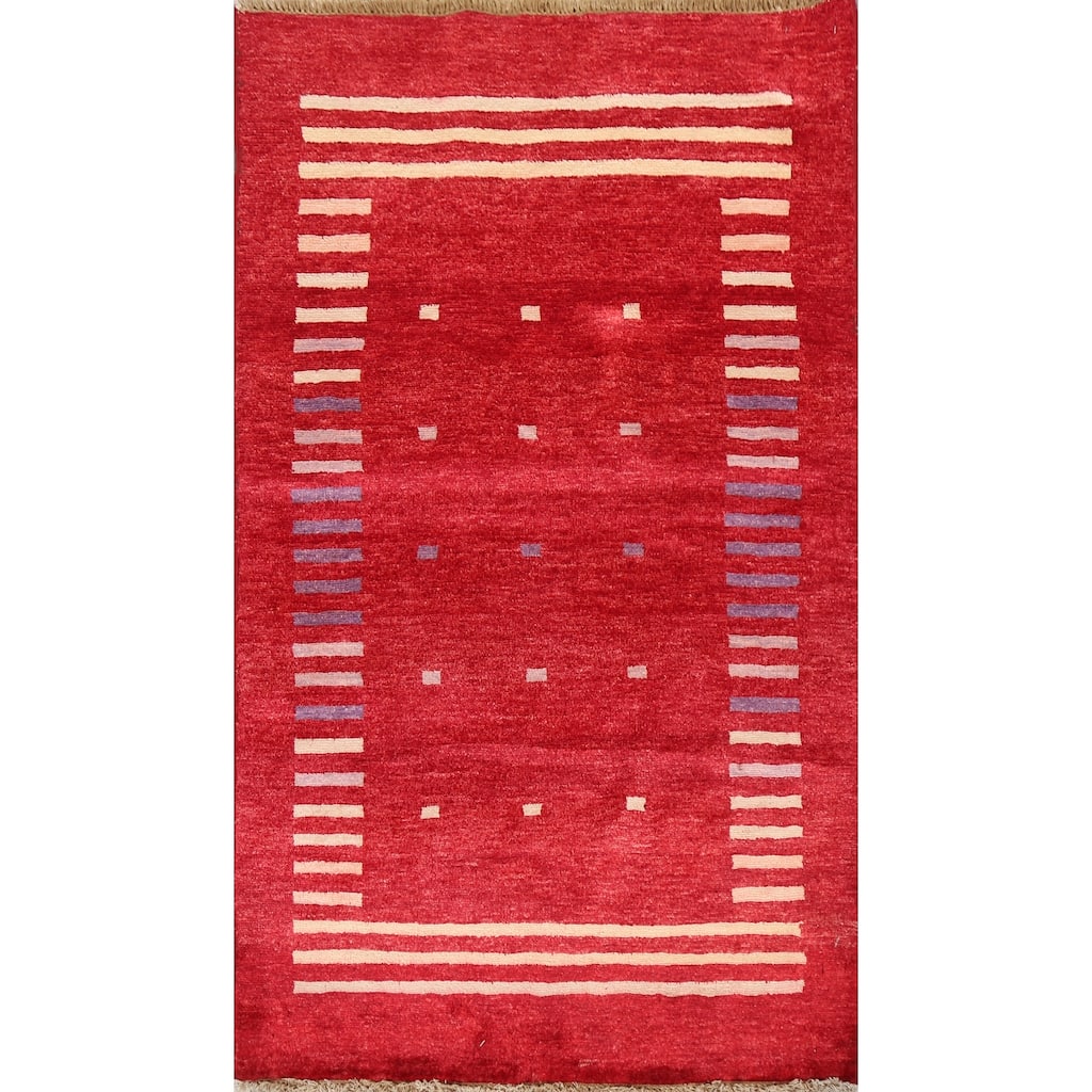 Geometric Gabbeh Kashkoli Oriental Area Rug Hand-knotted Wool Carpet - 2'7" x 4'2"