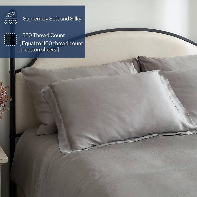 Delara 100% Eucalyptus Lyocell Tencel Fitted Sheet & Pillowcases, Naturally Cooling, Moisture-Wicking, Smooth & Breathable