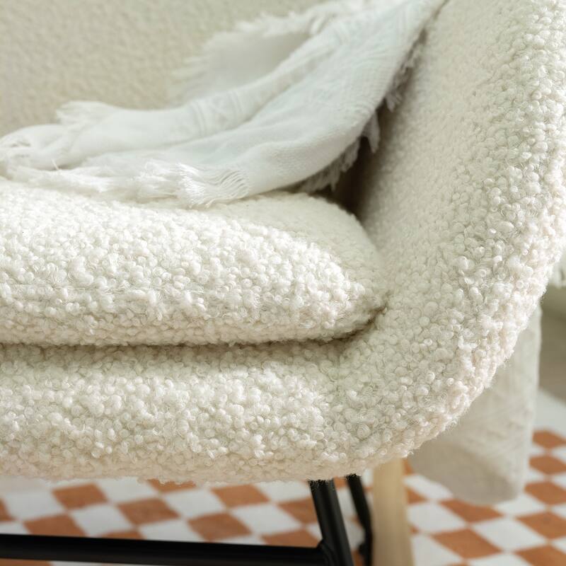 Polyester Glider Chair with Adjustable Headrest and Storage Pocket, Rubber Wood Base