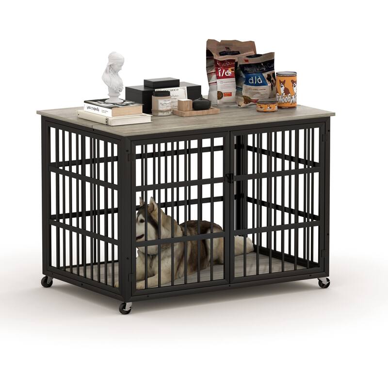 Bedroom Dog House Dog Kennel with Rolling Casters and Interactive Top Dog Cage Dog Crate Dog Room