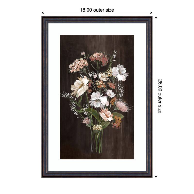 Gentle Blooms on Dark Canvas No. 2 by Alex Black Wood Framed Wall Art Print - Brown