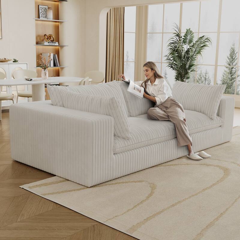 Corduroy Upholstered Cloud Sofa, Modular Compression Boneless Couch, Deep Seat Loveseat Sofa with Removable Cushion