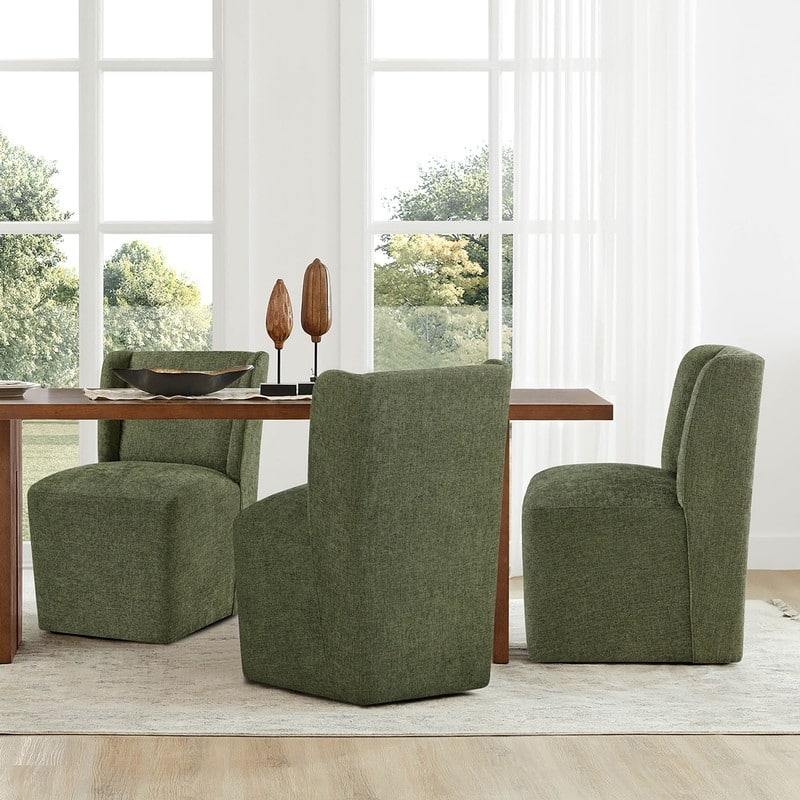 Spruce & Spring Iris Modern Upholstered Fabric Dining Chair with Casters - Set of 3 - Moss Green