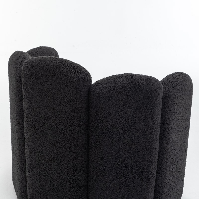 SEYNAR Modern Glam Teddy Fabric Upholstered Round Accent Chair with Flower Shaped Back Design Set of 2