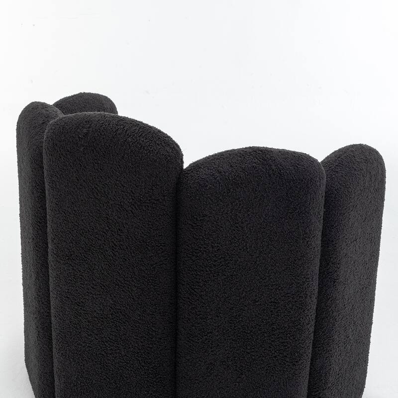 SEYNAR Modern Glam Teddy Fabric Upholstered Round Accent Chair with Flower Shaped Back Design