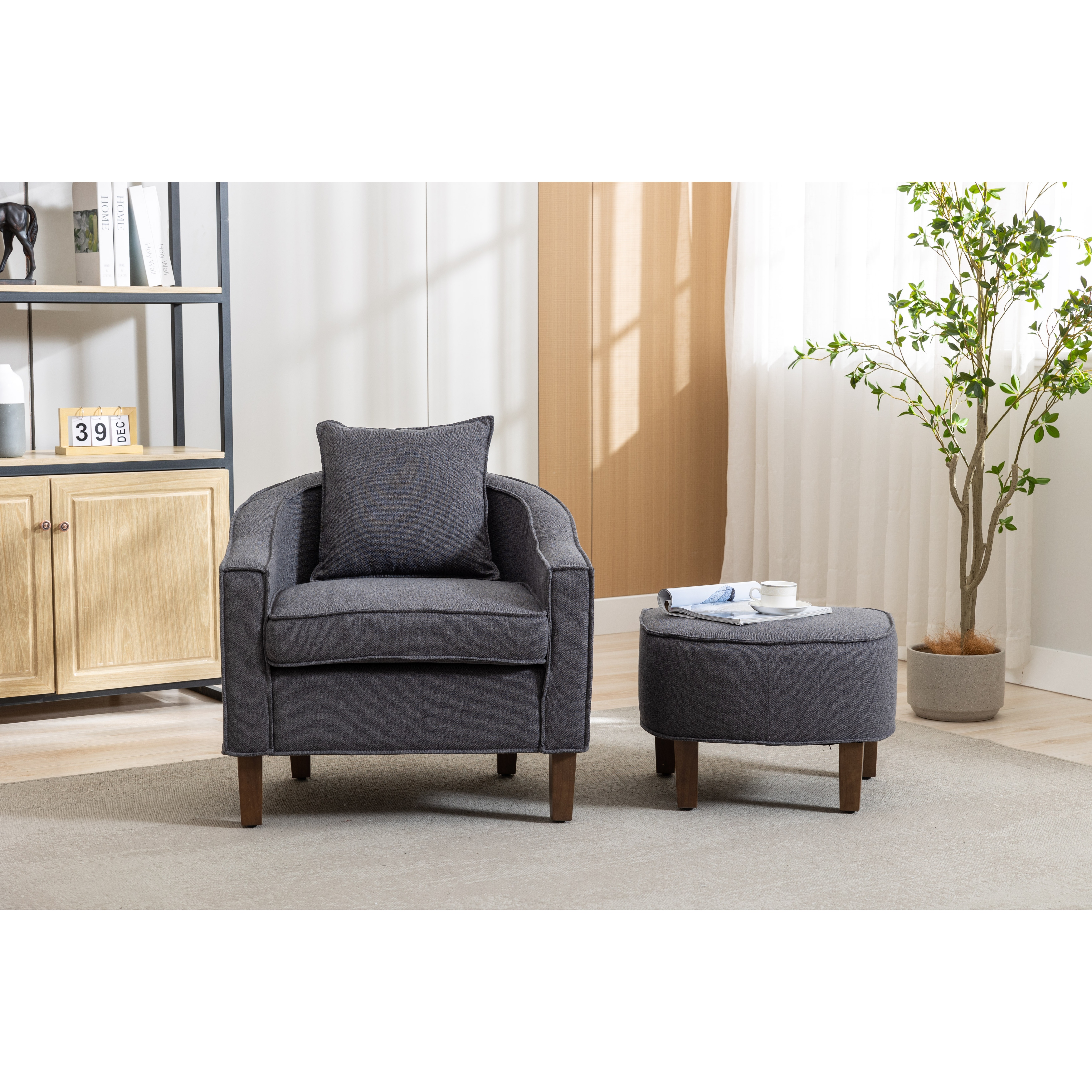 Linen chair and best sale ottoman