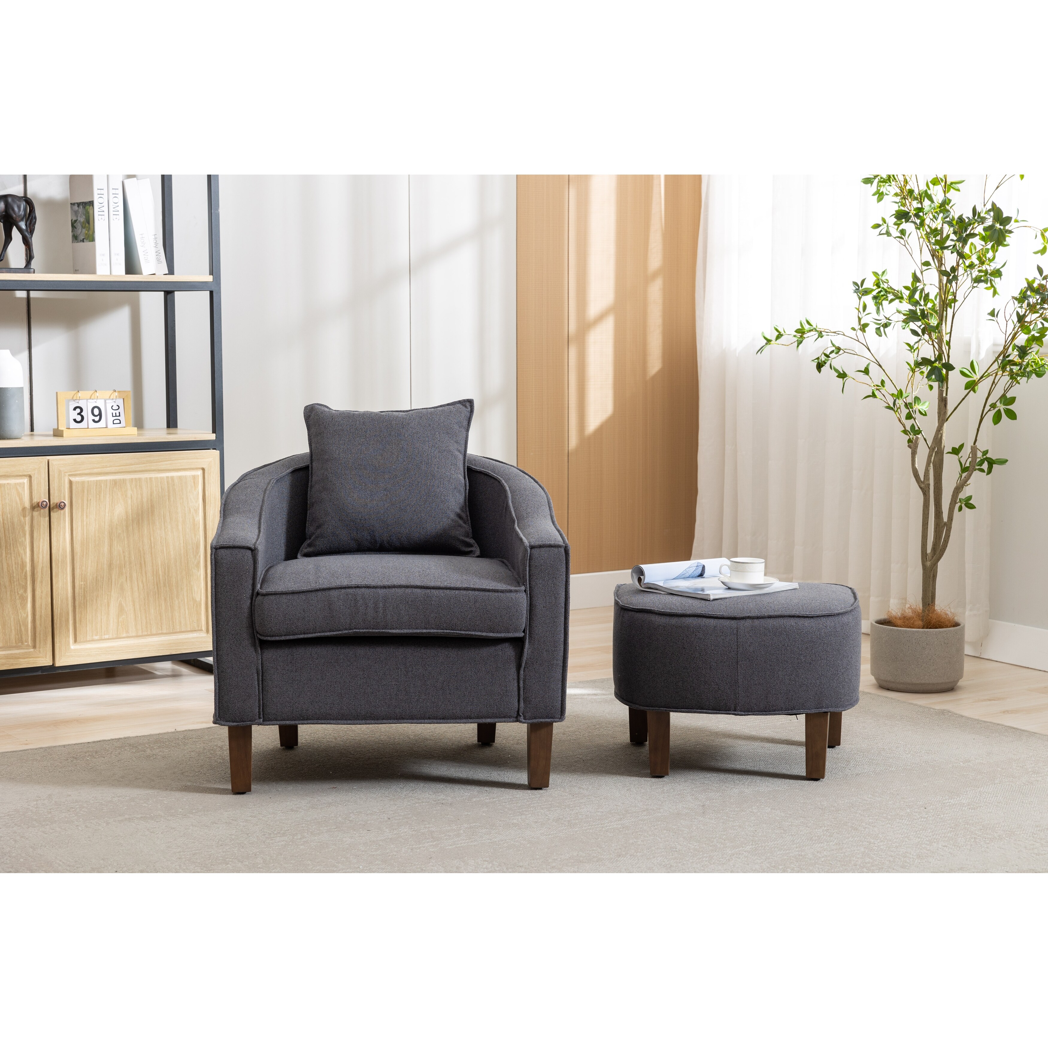 Dark gray new arrivals chair with ottoman