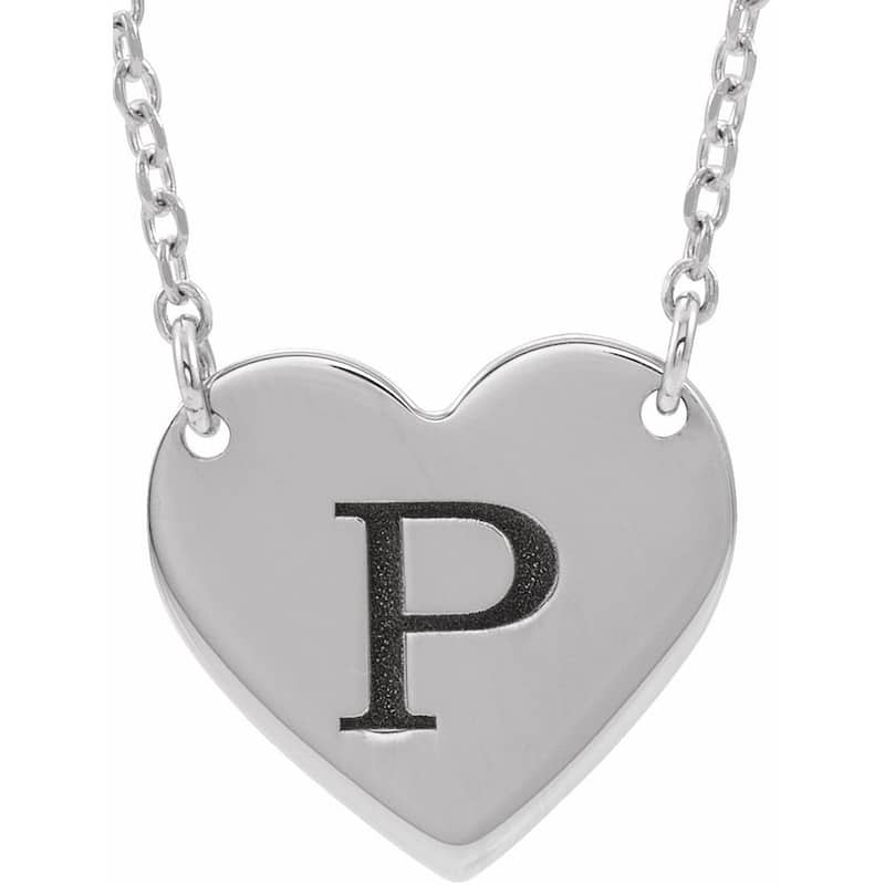 Curata 14k White Gold 12x11mm Engraveable 16 18 Inch Polished Love Heart 16-18" Necklace