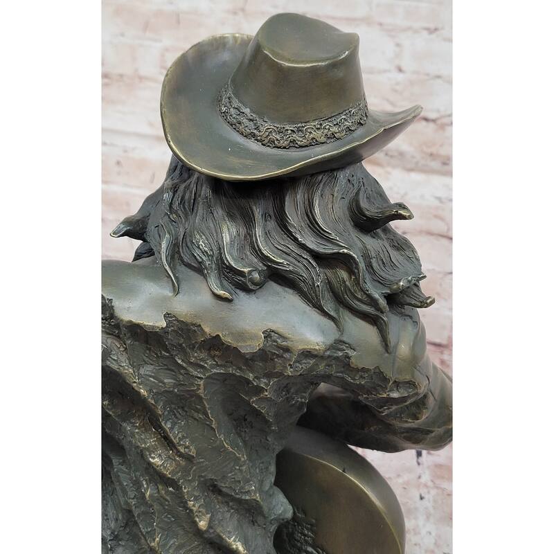 Bronze Country Singer Musician Bust - Cowgirl Guitar Sculpture Decor