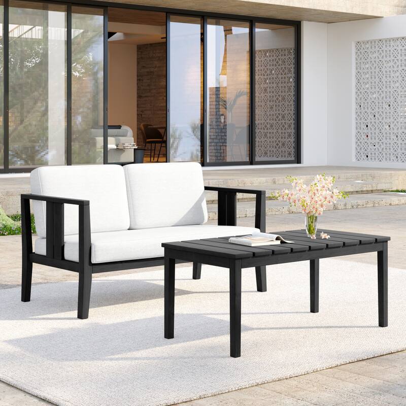 Casual 53"W Outdoor Patio Loveseat Set In Solid Teak Wood with Cushion