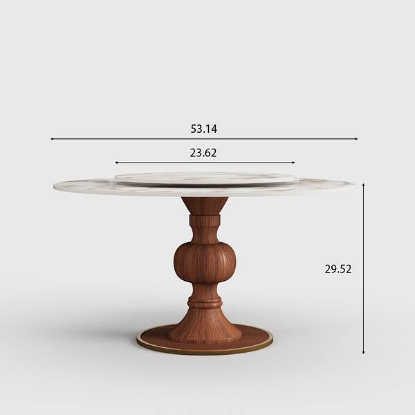 Round Nature Stone Top Solid Wood Base Lazy Susan Dining Table - Bed ...