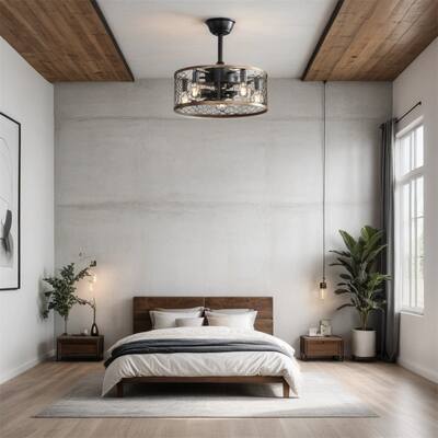20" Caged Ceiling Fan with Remote Control and Reversible DC Motor - N/A