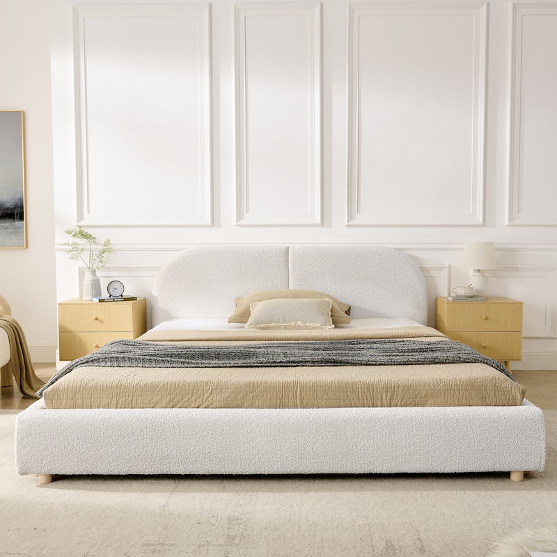 Fabric Upholstered Bed Frame Modern American Platform Bed Frame with Curved Headboard/Sturdy Legs Support/No Box Spring Needed