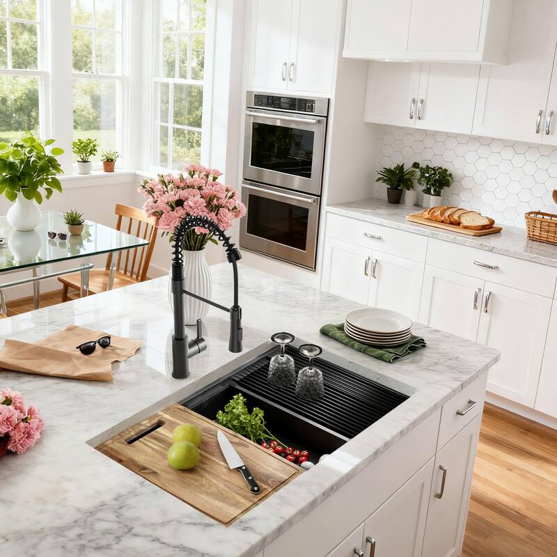 30 inch Upgrade Undermount Workstation Stainless Steel Sink, 18 Gauge Single Bowl Stainless Steel 10" Deep