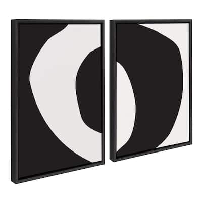 Kate and Laurel Sylvie Minimal Modern Organic Abstract 1 and 2 Black and White Frame Canvas Art Set by The Creative Bunch Studio