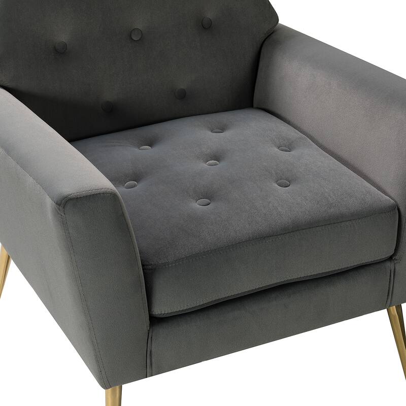 Lilia Contemporary Velvet Upholstered Tufted Back Armchair with Metal Golden legs by HULALA HOME