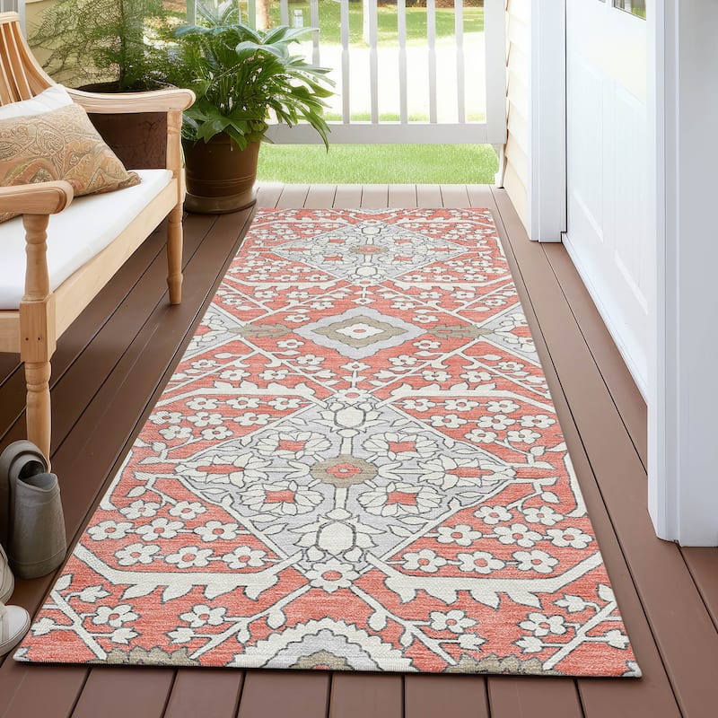 Machine Washable Indoor/ Outdoor Chantille Traditional Medallion Rug - Salmon - 2'3" x 7'6"