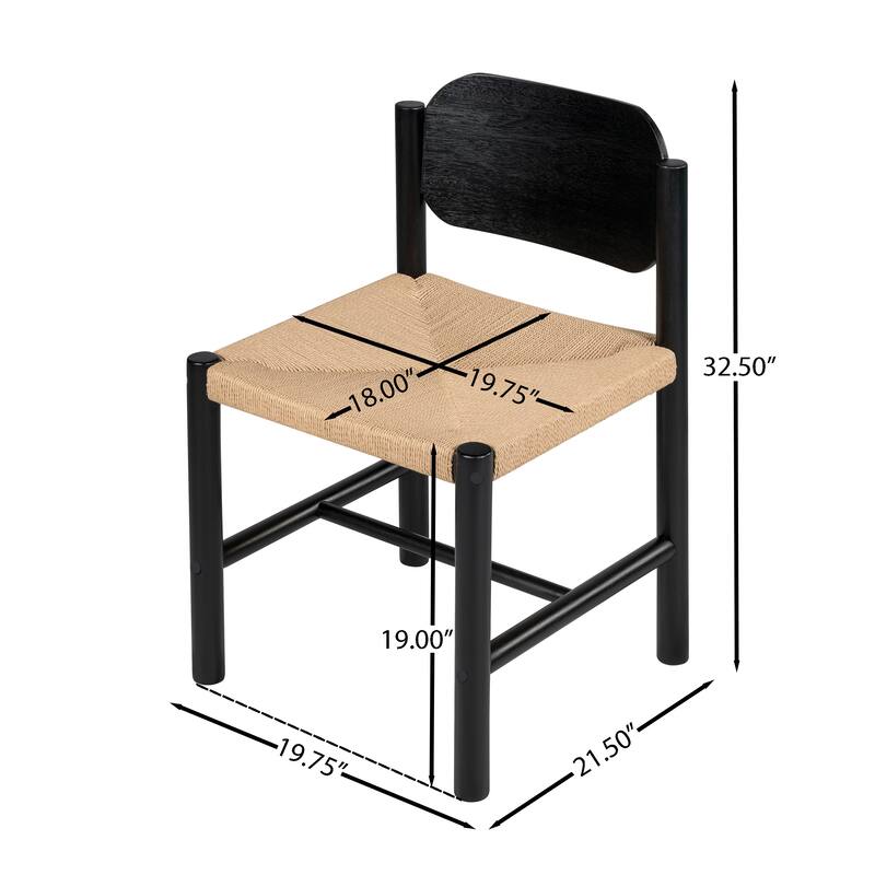 Wooden Dining Chair Set of 2, Ergonomic Kitchen & Dining Room Chairs, Armless Side Chairs with Paper Rope Weave Seat