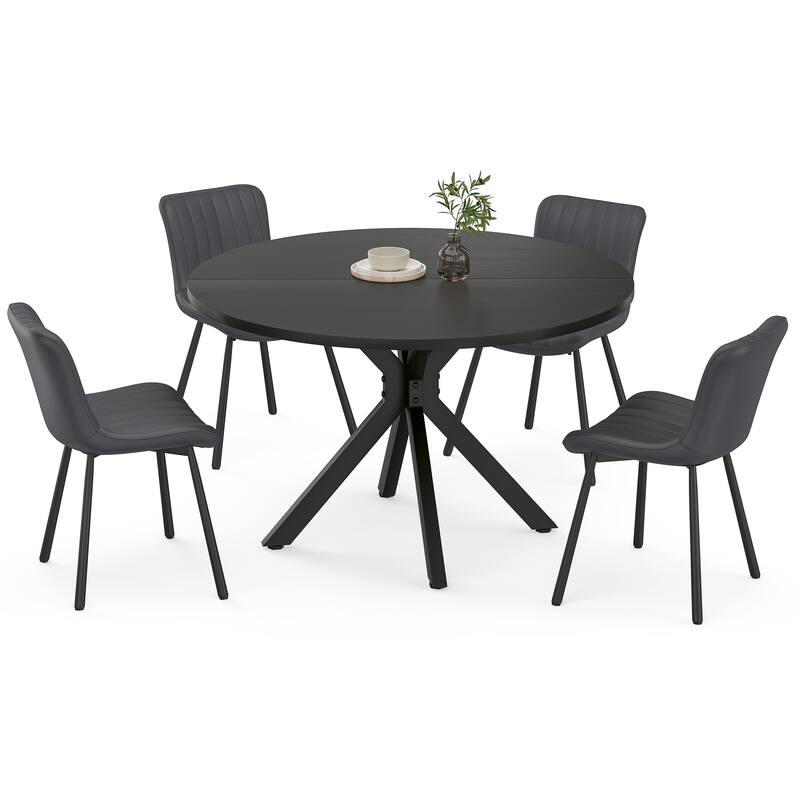 47 Inch Round Dining Table for 4-6 People, Mid Century Modern Kitchen Table with Sturdy Base, Wood Dining Table - Black