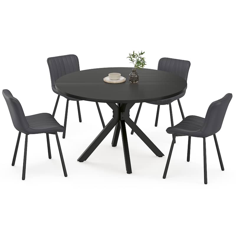 Wood Coffee Table Cocktail Table, Round Dining Table for 4-6 People, Modern Kitchen Table with Sturdy Base