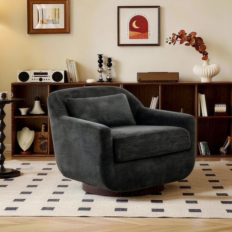 Miles Chenille Scandinavian Swivel Lounge Armchair - Dark Grey