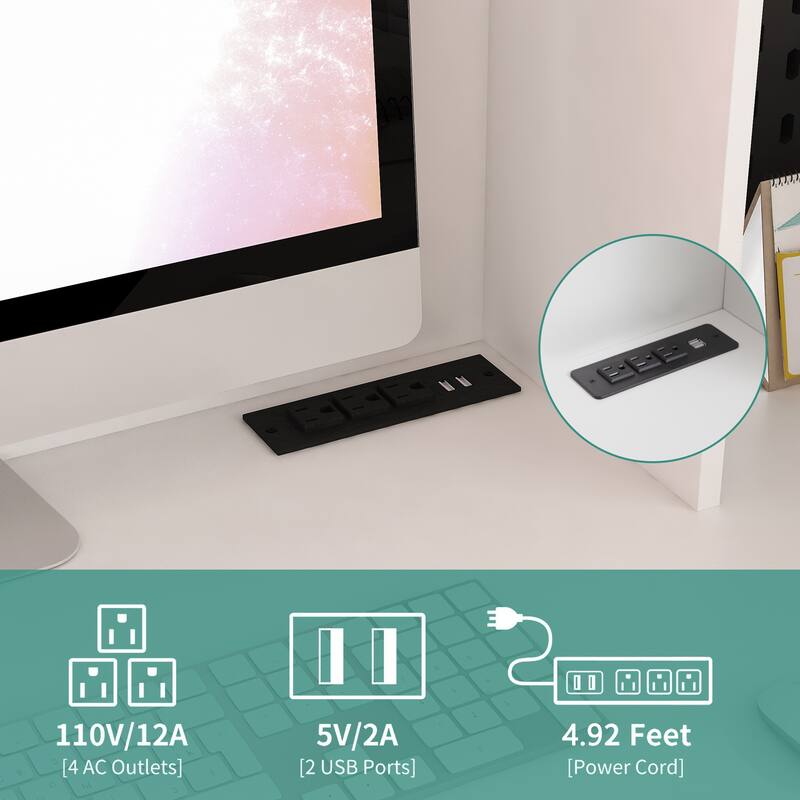 L Shaped Desk with outlet - White