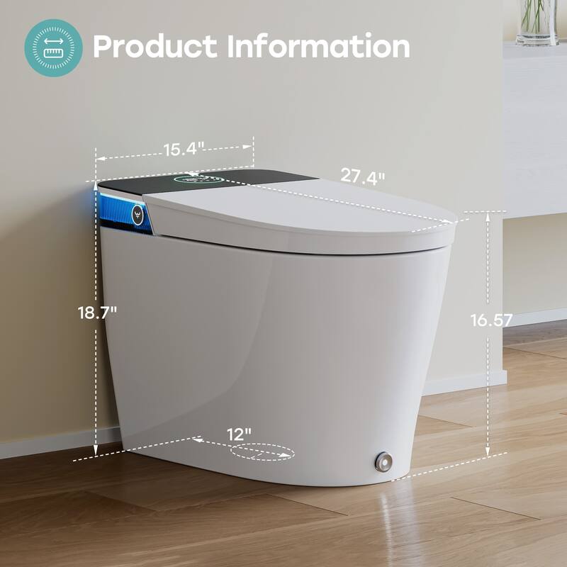 HOROW T38D Elongated Smart Toilet Bidet Foot Kick Flush Warm Water Remote White