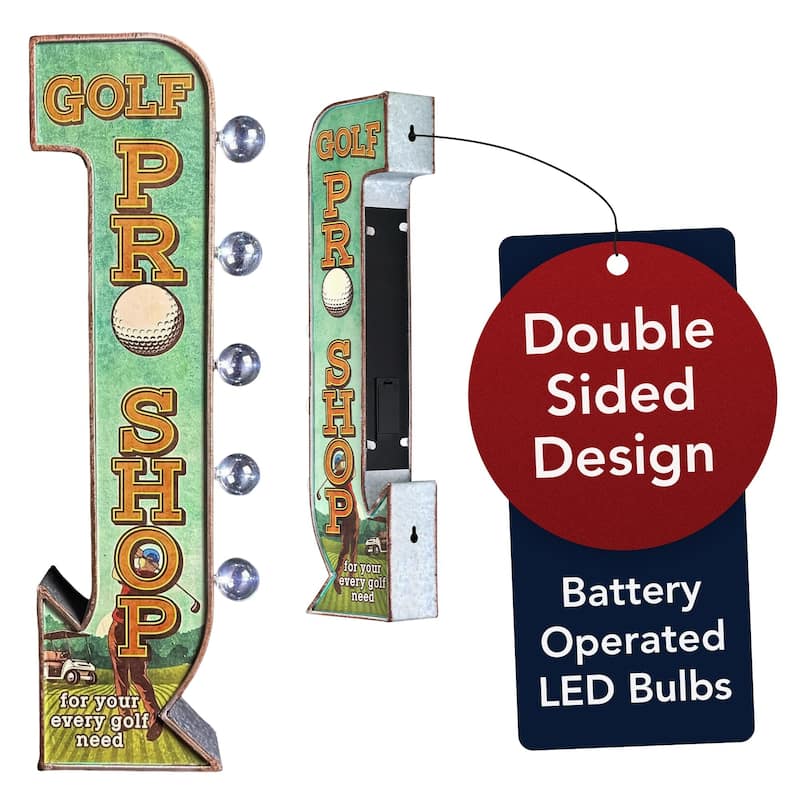 Metal LED Golf Pro Shop Marquee Wall Sign - 27" x 6" x 3" - Green