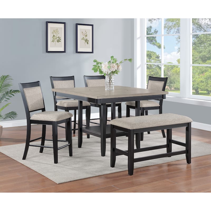 1pc Contemporary Transitional Counter Height Dining Table with 20-Inch Lazy Susan Finish Wooden Wood Veneers Solid Wood