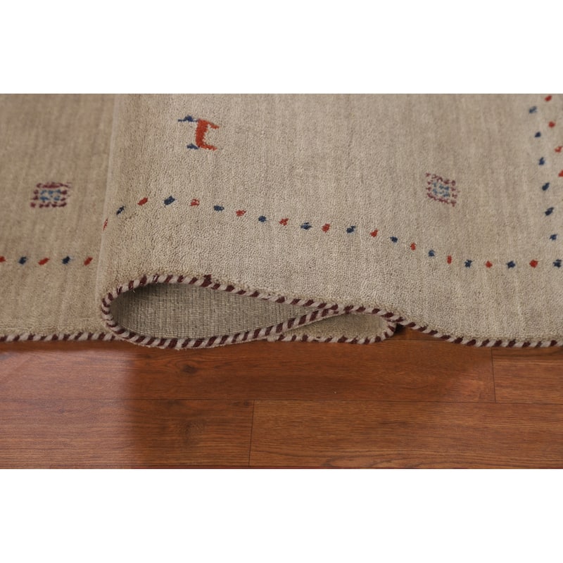 Tribal Gabbeh Indian Area Rug Handmade Beige Wool Carpet - 4'7"x 6'5"