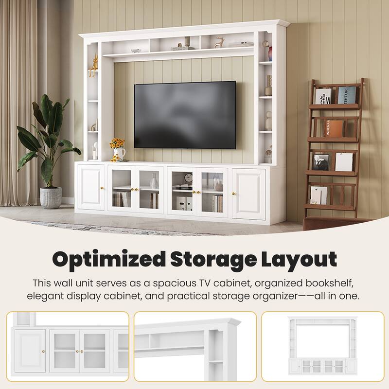 Roomfitters 4-Piece Modern Entertainment Center, TV Stand with Adjustable Shelves & Tempered Glass Doors for TVs up to 80"