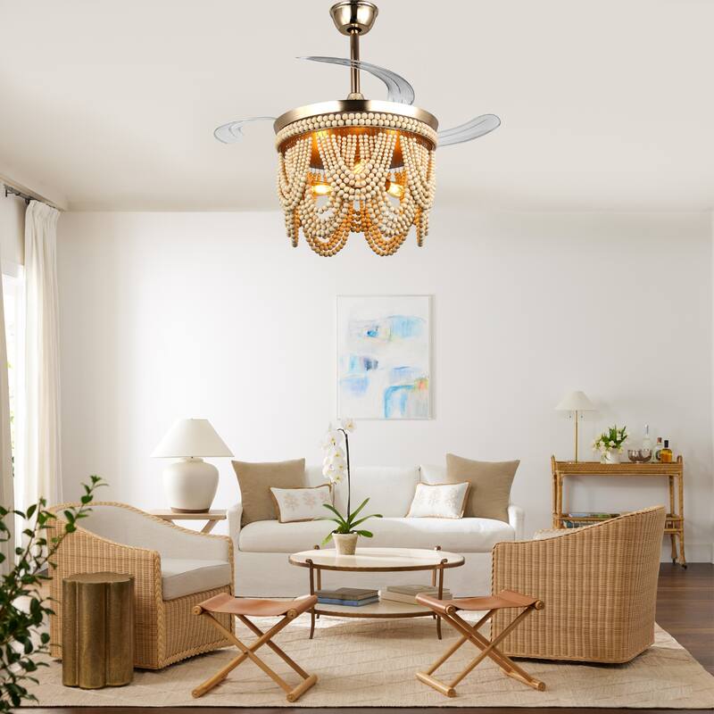 Bella Depot 42" Bohemian Retractable Ceiling Fan with Remote and Light 6-speed Reversible DC Motor