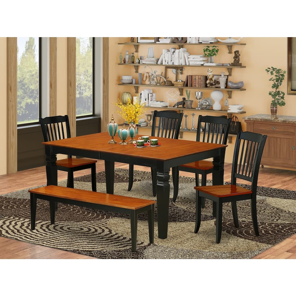 Rectangular Dining Set with 4 Chairs and Bench - 6 Piece Kitchen Table Set