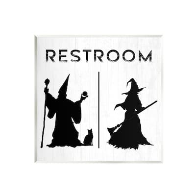 Stupell Industries Rustic Witch & Wizard Halloween Restroom Sign Wood Wall Art, Design by Daphne Polselli
