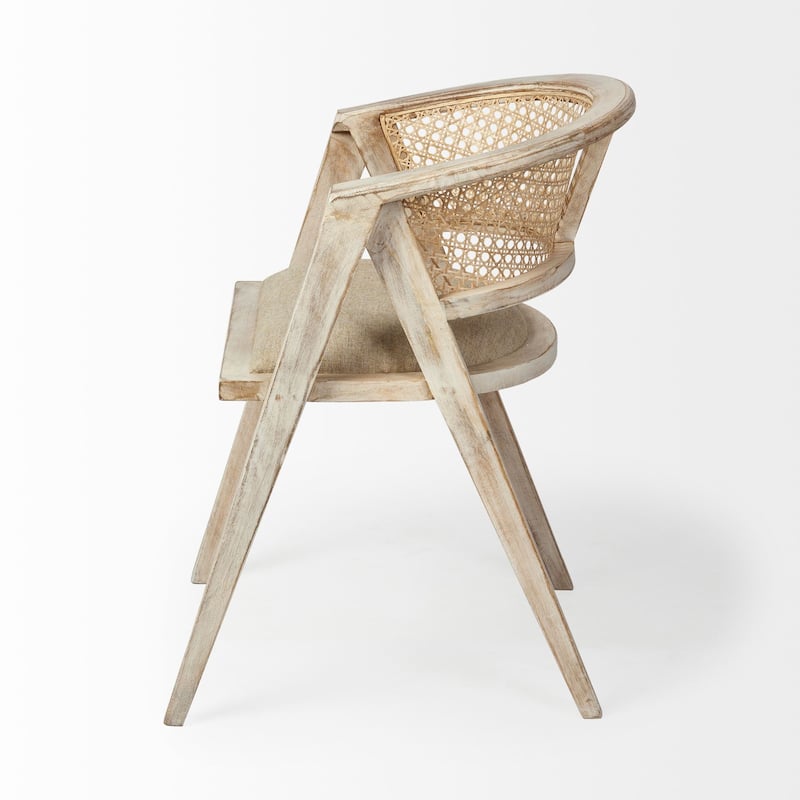 Tabitha Beige Fabric Seat With Light Brown Solid Wood Frame and Cane Back Dining Chair - 23.0L x 21.0W x 30.0H