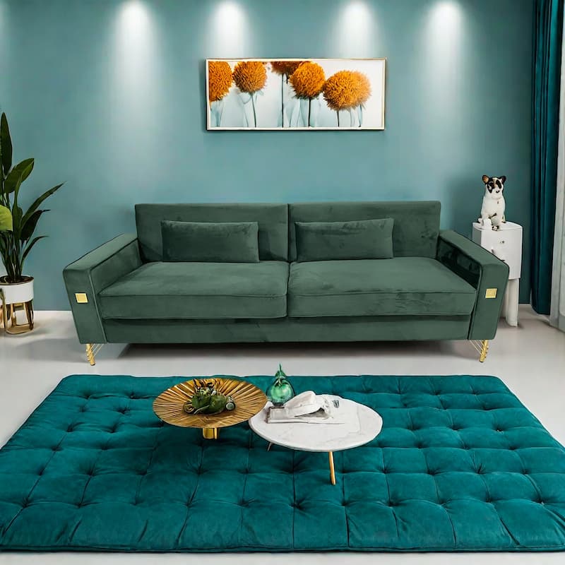 Velvet 3-seater Sofa with Gold Accents