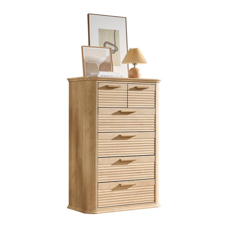 Mid-Century Modern 6 Drawers/7 Drawers Dresser for Bedroom, Tall Dresser & Chest of Drawers with Curved Profile Design