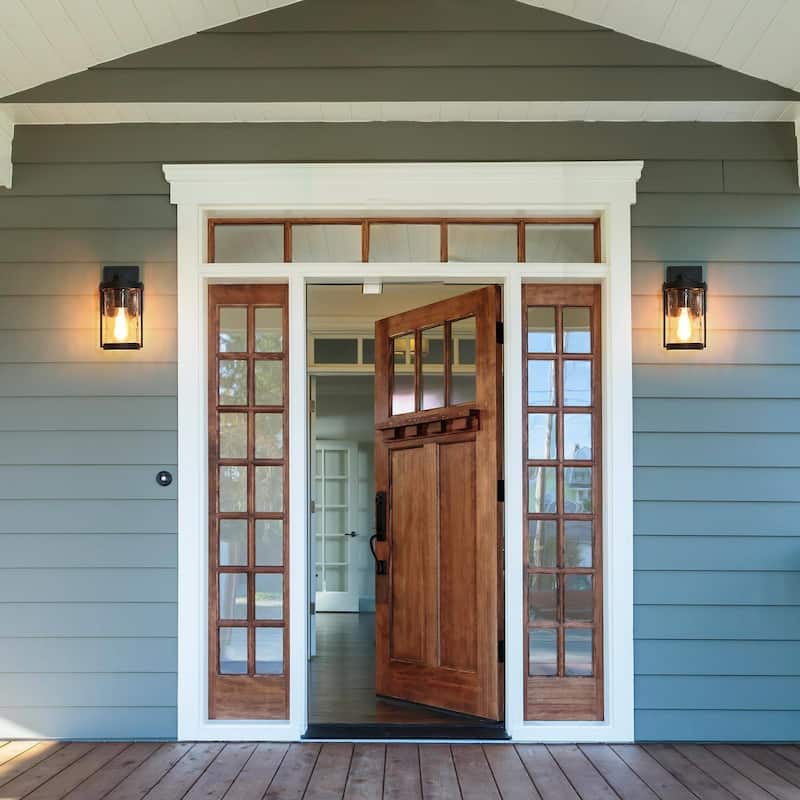 Black Modern Farmhouse Outdoor Wall Sconces with Rippled Glass 1-light Wall Lantern Exterior Lighting