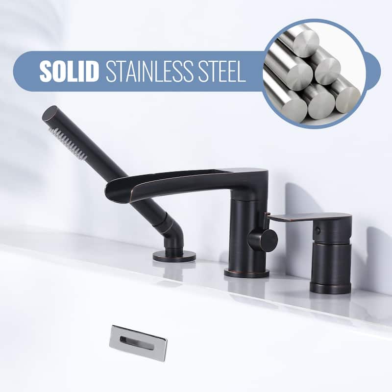 WOWOW Deck-Mount Waterfall Tub Faucet-Silicone Hand Shower