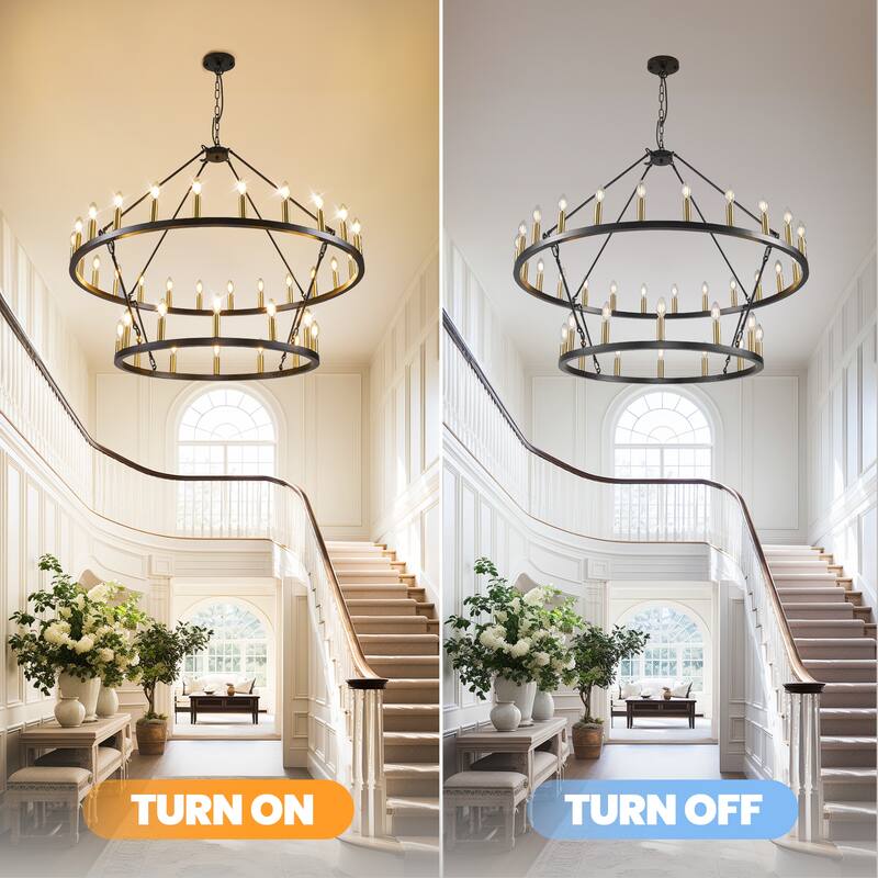 36-light Modern Farmhouse 47In Round Wagon Wheel Chandelier