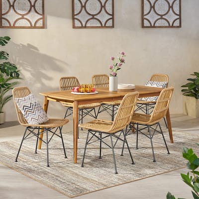 Sawtelle Outdoor 6-Seater Wicker Dining Set by Christopher Knight Home