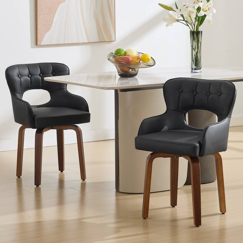 Bentwood Swivel Dining Chairs Set of 2/4/6, Faux Leather Upholstered Chairs Kitchen Chairs - Black - Set of 2