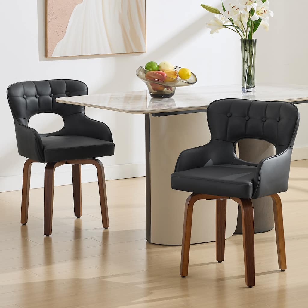 Faux Leather Upholstered Swivel Dining Chairs with Bentwood Legs, Set of 2