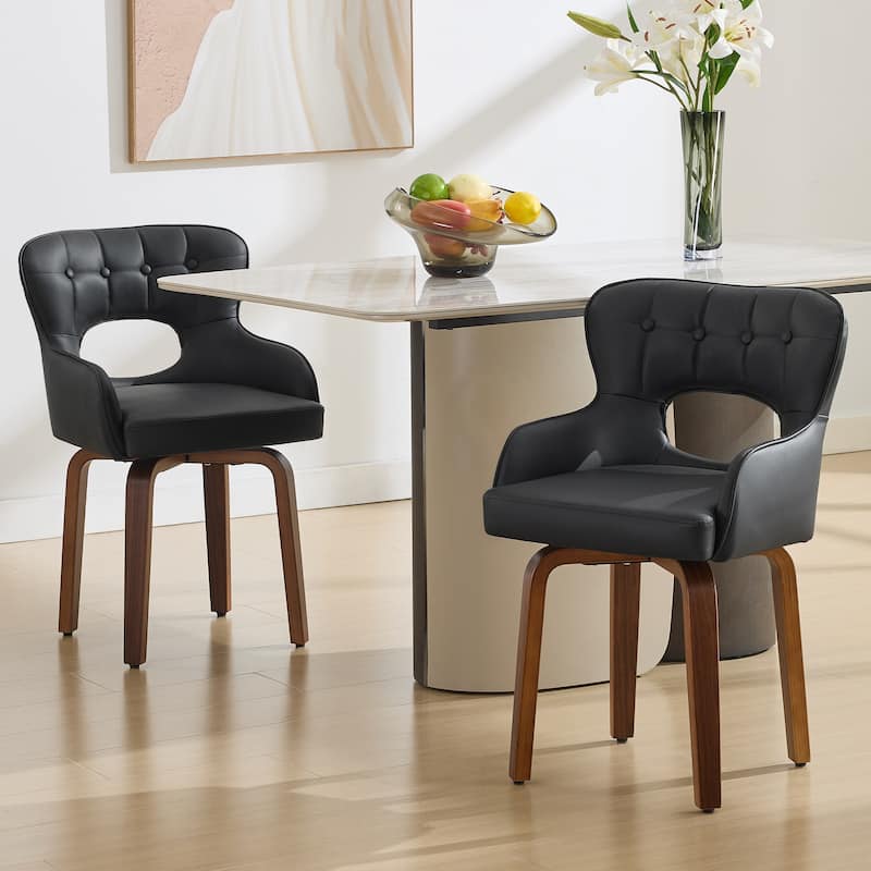 Faux Leather Upholstered Swivel Dining Chairs with Bentwood Legs, Set of 2