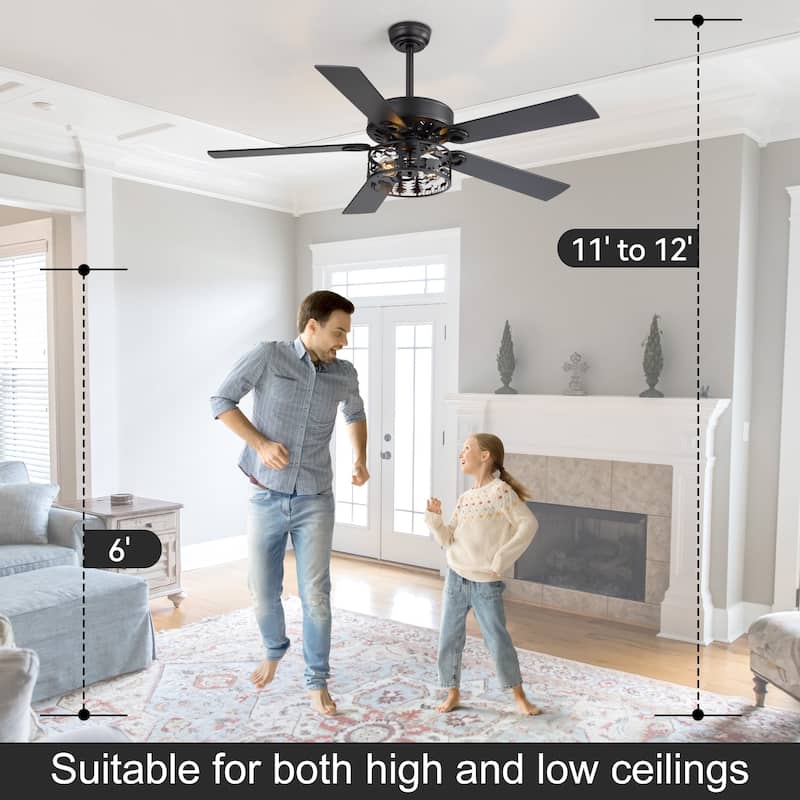 52-inch Reversible 5-Blade Caged Ceiling Fan with Light and Remote