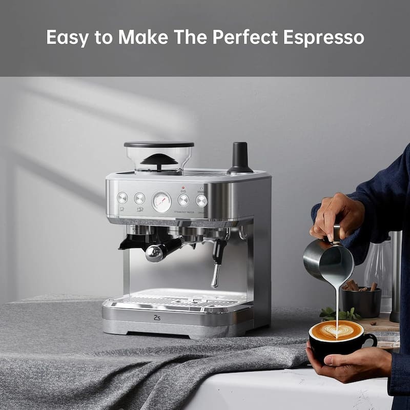 15 Bar Pump Espresso Machine with Grinder and Milk Frother, Auto-purge