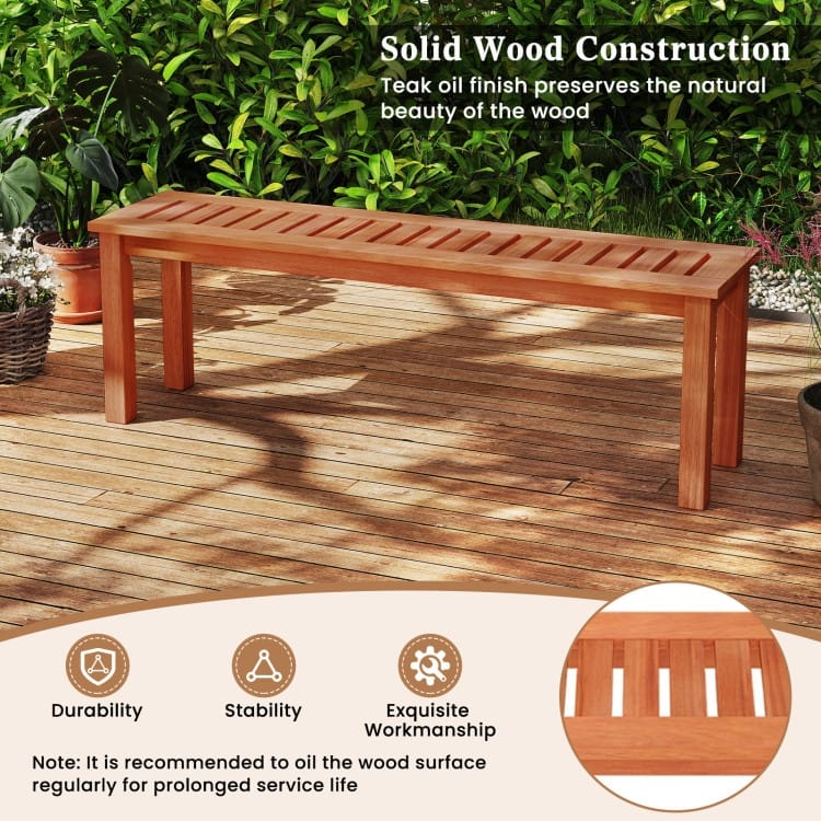 Teak Solid Wood Outdoor Bench Sturdy Backless Seating with Slatted Design - 47" x 12" x 16" (L x W x H)