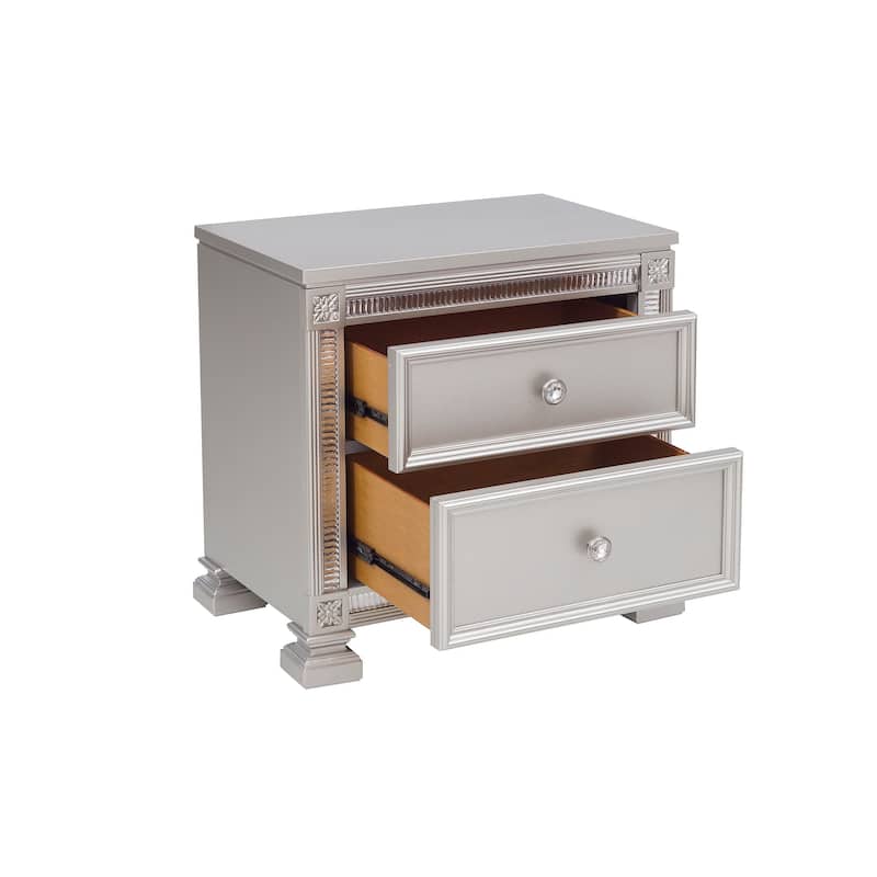 Glamorous Modern Design 1pc Nightstand of 2x Drawers Faux Crystal Knobs Furniture