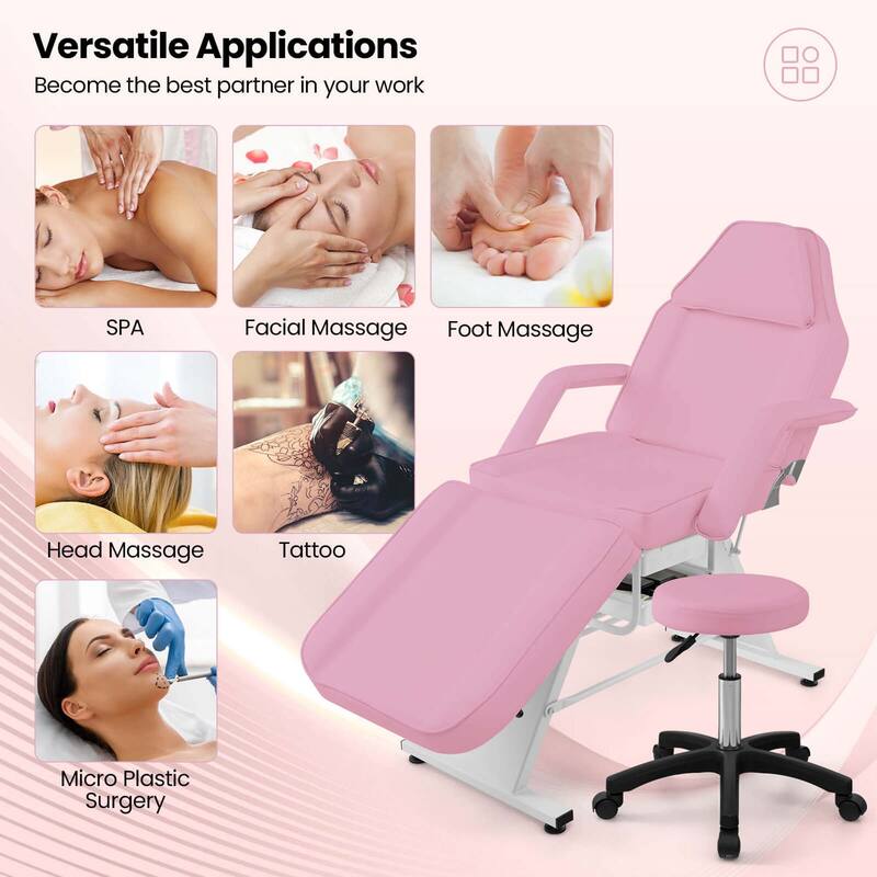 72" Massage Bed -3-Section Tattoo Chair w/ Hydraulic Stool