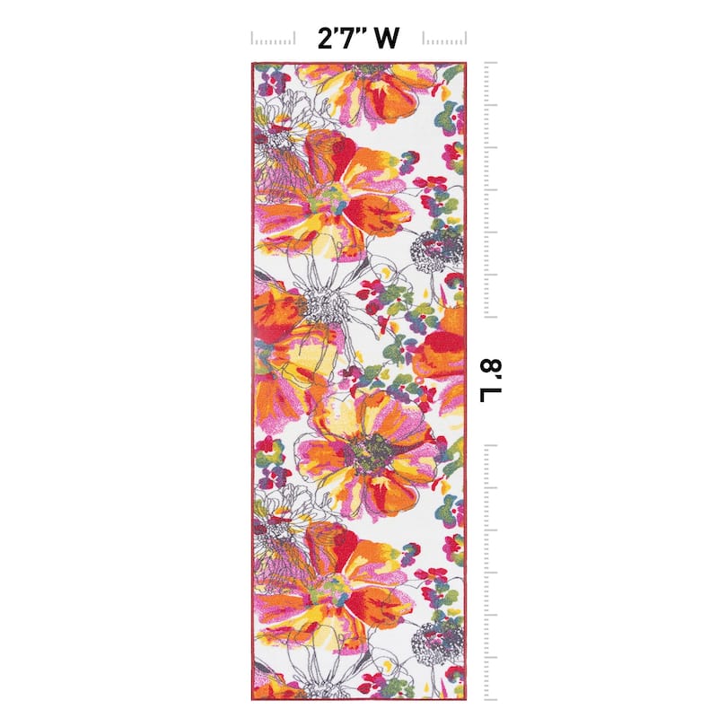 World Rug Gallery Modern Bright Flowers Non-Slip Area Rug Multi